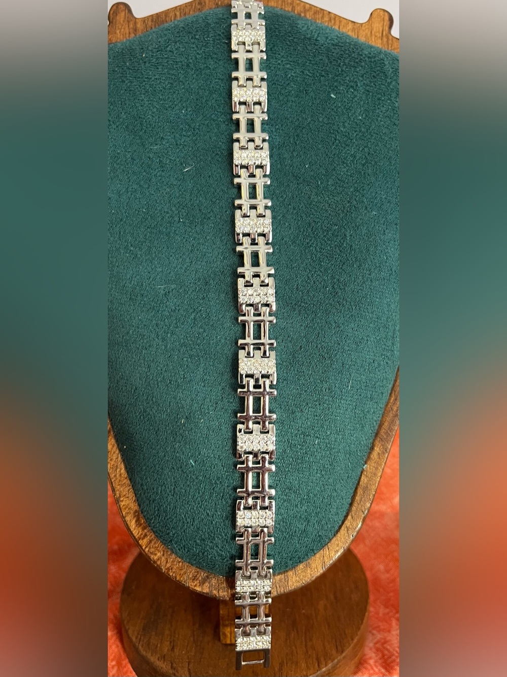 Silver Modern Pavé Link Bracelet - 7.5”